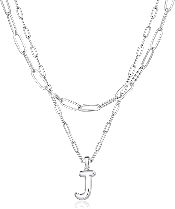 adoyi Gold Necklace for Women Layered Bubble Heart Letter Initial Necklaces for Women Trendy Jewelry 14K Gold Plated Chain Chunky Name Necklace Stack Charm A-Z Pendant Set Jewelry Gifts