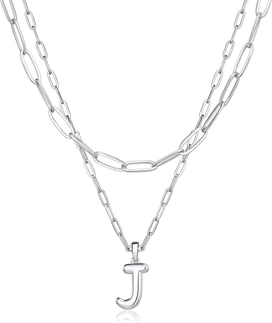 adoyi Gold Necklace for Women Layered Bubble Heart Letter Initial Necklaces for Women Trendy Jewelry 14K Gold Plated Chain Chunky Name Necklace Stack Charm A-Z Pendant Set Jewelry Gifts