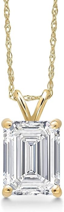 Gem Stone King 1 to 5 Carat 14K Gold IGI Certified Lab Grown Diamond Pendant Necklace For Women | Emerald Cut | E-F Color | VS1-VS2 Clarity | With 18 Inch Gold Chain