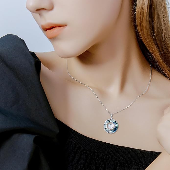 TOUPOP Christmas Gifts Birthstone Necklace 925 Sterling Silver Moon and Star Pendant with Blue Crystal Celtic Moon Jewelry Birthday Gifts for Women Mom Wife Her Daughter