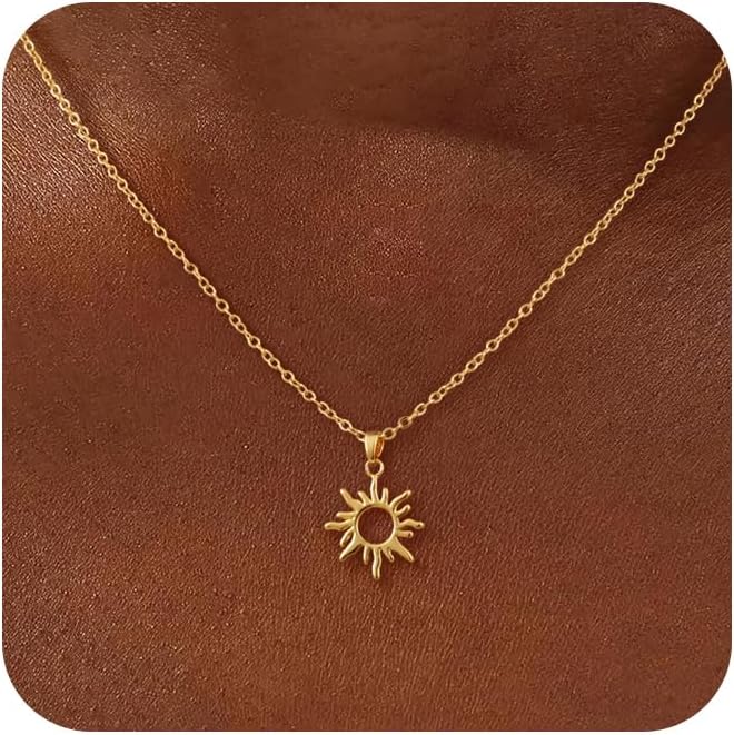 CHESKY Layered Necklaces for Women Trendy, Dainty 14k Gold Plated Pendant Necklace Layering Necklace for Women Non Tarnish Hypoallergenic Sun Gold Necklace Stack Gold Jewelry for Women Gifts