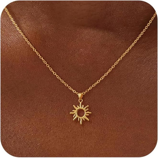 CHESKY Layered Necklaces for Women Trendy, Dainty 14k Gold Plated Pendant Necklace Layering Necklace for Women Non Tarnish Hypoallergenic Sun Gold Necklace Stack Gold Jewelry for Women Gifts