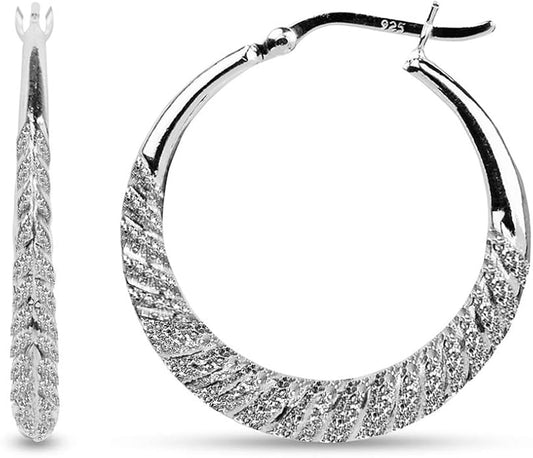 LeCalla 925 Sterling Silver Shrimp Classic Diamond-Cut Light-Weight Hoop Earrings for Women