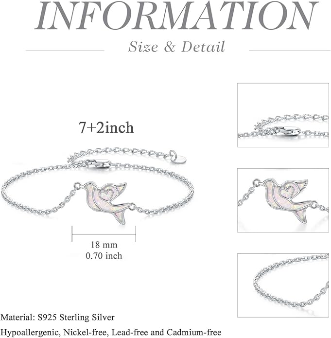 Butterfly/Phoenix/Dove/Dragonfly/Hummingbird Bracelet for Women 925 Sterling Silver Opal Bracelet Dainty Link Jewelry Birthday Christmas Gifts for Women Her