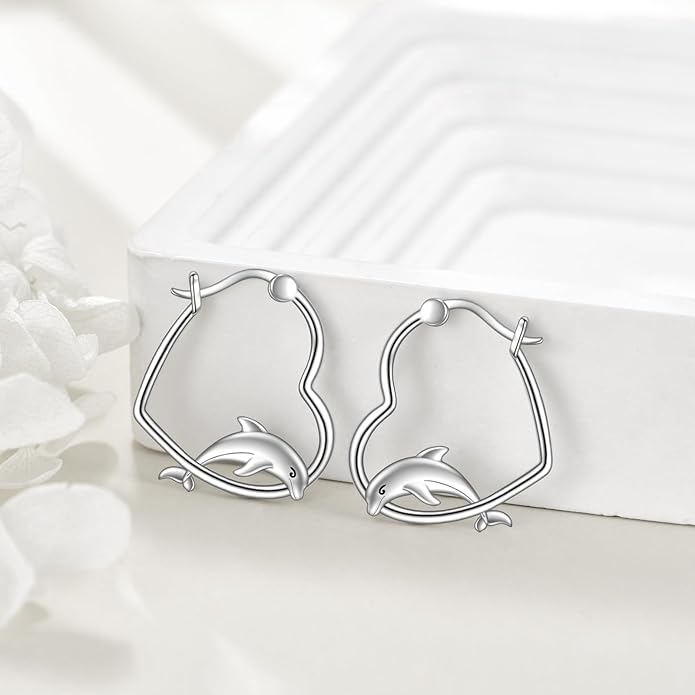 YFN Animal Earrings Sterling Silver Animal Heart Hoop Dangle Earrings Cute Jewelry Gifts for Women