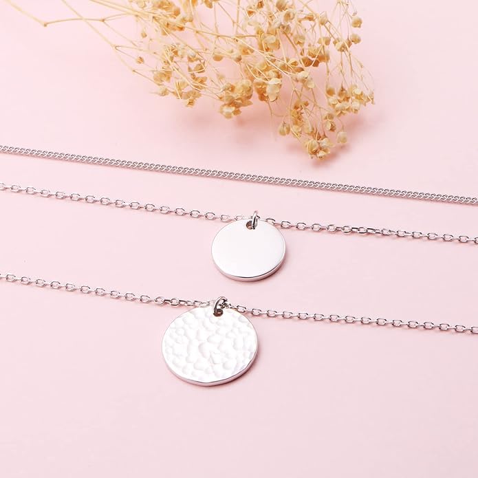 S925 Sterling Silver Layered Necklaces Multi 3 Layer Circle Bar Boho Long Triple Choker Pendant Necklace Jewerly Gift for Women