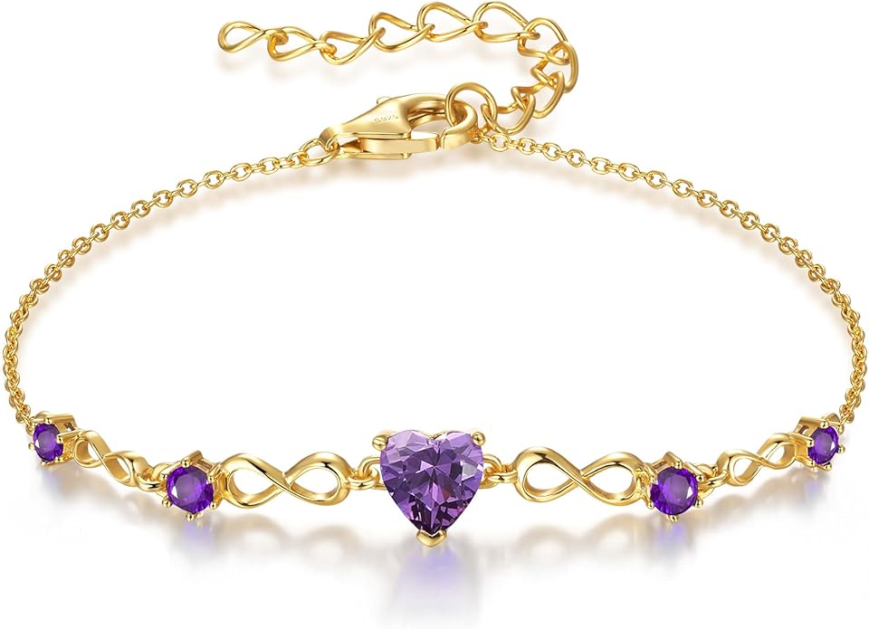 G&GEMSJEW Infinity Heart Birthstone Bracelets for Women, 925 Sterling Silver Women Charm Link Bracelet Adjustable, Birthday Anniversary Christmas Jewelry Gifts for Women Wife Mom Girlfriend Her