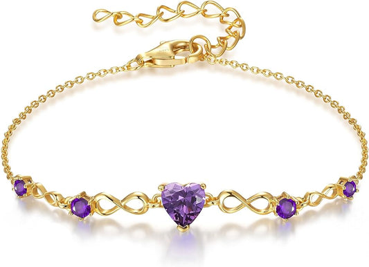 G&GEMSJEW Infinity Heart Birthstone Bracelets for Women, 925 Sterling Silver Women Charm Link Bracelet Adjustable, Birthday Anniversary Christmas Jewelry Gifts for Women Wife Mom Girlfriend Her