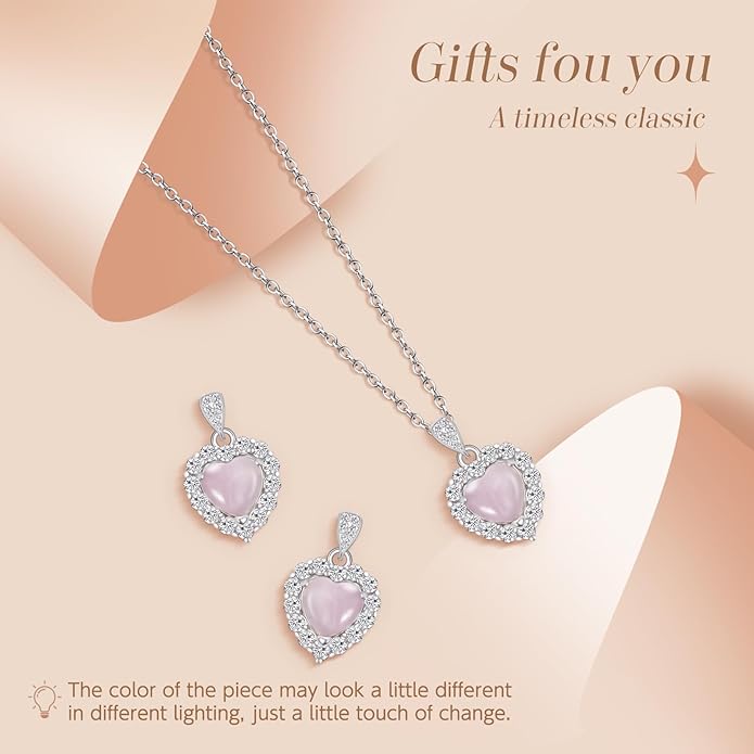 Pendant Necklaces for Women 925 Sterling Silver with Moissanite & Genuine Jewelry, Lucky Clover, Butterfly, Pink Crystal Heart Design, 14K White Gold Plated Nacklace, Mom Wife Women's Birthday Gifts