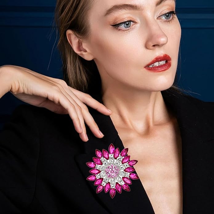 Rhinestone Flower Brooch for Women Sparkling Crystal Sunflower Brooch Pin Trendy Large Big Flower Brooch Elegant Clothing Hat Bag Accessories Christmas Birthday Party Wedding Costume Jewelry