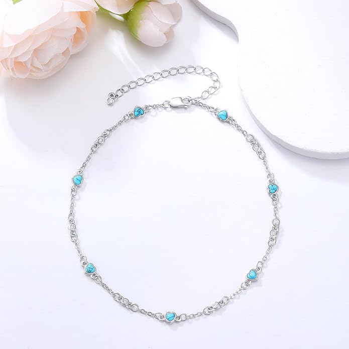Anklet Bracelet for Women 925 Sterling Silver Natural Stone Chain Ankle Bracelet Beach Summer Fine Jewelry Birthday Christmas Gifts for Women Her Mom