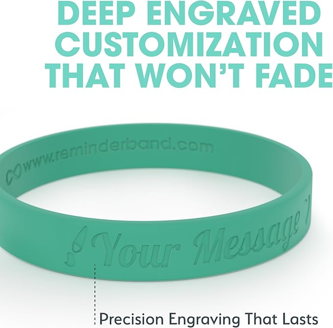 Reminderband Custom Silicone Bracelet – Motivational Wristbands, Bulk Personalized Bands for Events, Awareness, Fundraisers, Gifts – Custom Rubber Bracelets - 1/2" Classic