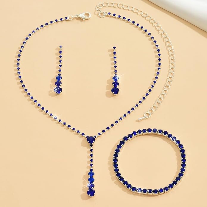 MIFYNN Rhinestone Wedding Set for Women Sparkle Crystal Earrings Necklace Bracelet Jewelry Set Wedding Party Prom Jewelry Set for Brides Bridesmaid