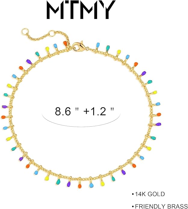 MTMY Gold Anklets for Women 14K Gold Plated Tiny Bead Anklet Colorful Tassel Foot Chain Dainty Adjustable Cute Summer Beach Boho Anklets Jewelry Gift