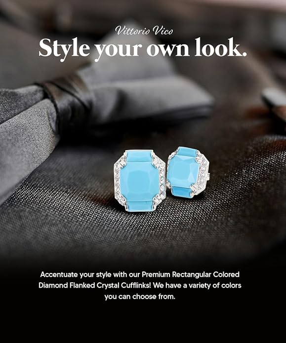 Rectangular Colored Diamond-Flanked Crystal Cuff Links – Tuxedo Suit Accessories, Cufflinks for Men