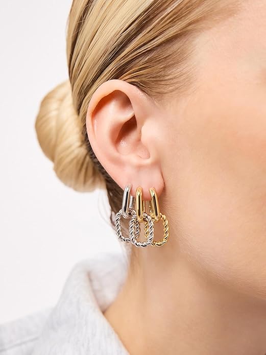 Ana Luisa Ash Double Hoop Earrings for Women - 14K Gold Plated, Silver & Two-Tone Drop Dangle Hoop Earring - Trendy Paperclip Link Huggie Hoop - Hypoallergenic, Water-Resistant & Tarnish-Free Jewelry