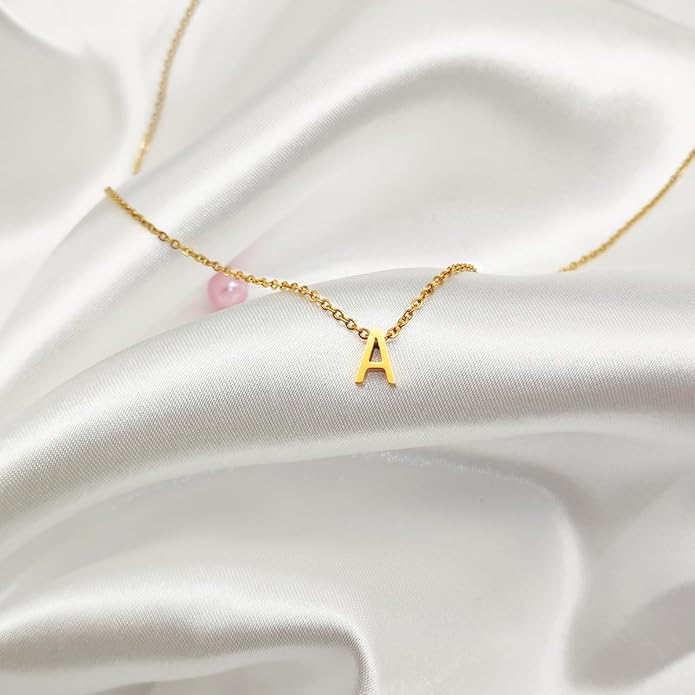 Small Initial Necklace 18K Gold Plated Stainless Steel Tiny Letter Necklace Personalized Monogram Name Necklace for Women