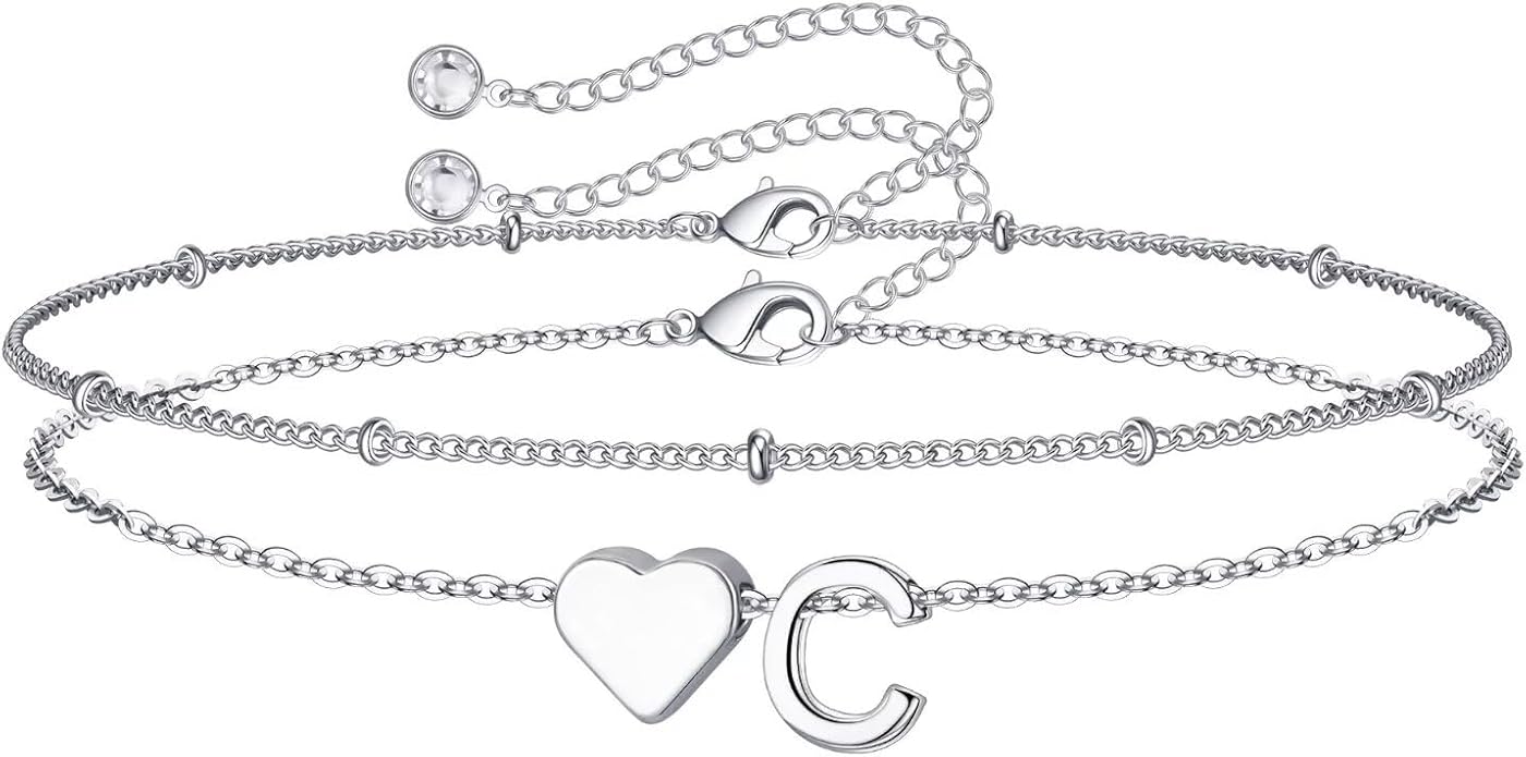 M MOOHAM Christmas Gifts for Grandkids Teens Girls -14K-Gold-Plated Heart Initial Bracelets for Women Girl Dainty Gold Bracelets Birthday Gift Stocking Stuffers for Women Teenage Girls Kids Gifts