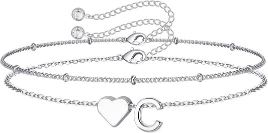 M MOOHAM Christmas Gifts for Grandkids Teens Girls -14K-Gold-Plated Heart Initial Bracelets for Women Girl Dainty Gold Bracelets Birthday Gift Stocking Stuffers for Women Teenage Girls Kids Gifts