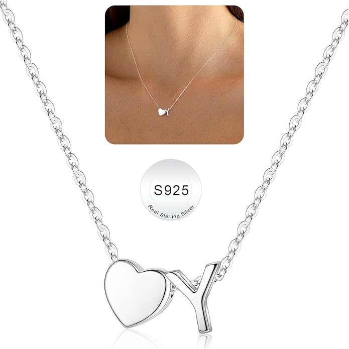 Turandoss Christmas Gifts for Grandkids, Dainty S925 Sterling Silver Heart Initial A-Z Necklace Trendy Silver Initial Jewelry Birthday Gifts for Girls Teen Girls