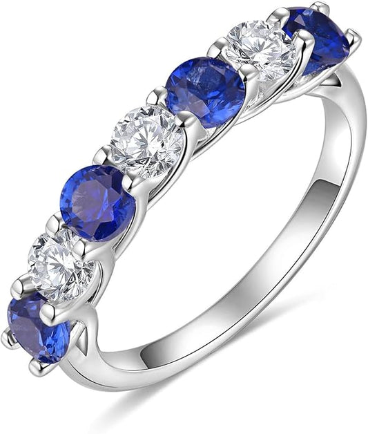 D Color VVS1 Clarity Moissanite and Sapphire/Ruby/Emerald Rings for Women, Solid 925 Sterling Silver, Anniversary Birthday Mothers Day Jewelry Gift, Stackable Wedding Ring, Size 4-11