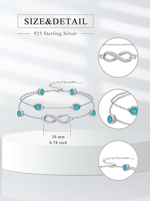 Dorunmo Anklet Bracelets for Women 925 Sterling Silver Infinity Anklets Bracelets Birthstone Jewelry Gifts for Mom Wife