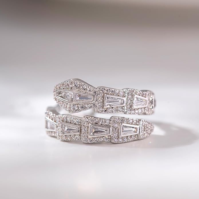 Aura & lrena Adjustable Snake Rings for Wome, 18K Gold or Platinum Plating Open-Ended Ring with AAA Cubic Zirconia Fashion Jewelry, Statement Gift Design Rings for Men and Women Non Tarnish