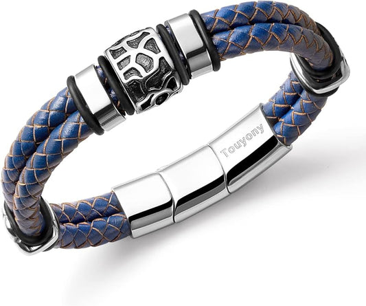 Mens Leather Bracelet Premium Leather Braided Bracelet Stainless Steel Jewelry Gift Accessories Men's Bracelet