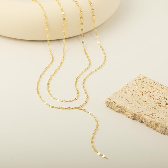 Lariat Necklace for Women, Dainty 14K Gold/Silver Plated Long Necklaces for Women Trendy Simple Layered Y-Shaped Drop Pendant Necklace Adjustable Gold Jewelry Gifts For Her Christmas Stocking Stuffer