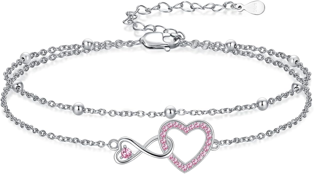 Anklet for Women 925 Sterling Silver Double Infinity Ankle Bracelet Waterproof Summer Jewelry Anniversary Birthday Gifts for Her