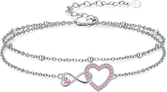 Anklet for Women 925 Sterling Silver Double Infinity Ankle Bracelet Waterproof Summer Jewelry Anniversary Birthday Gifts for Her