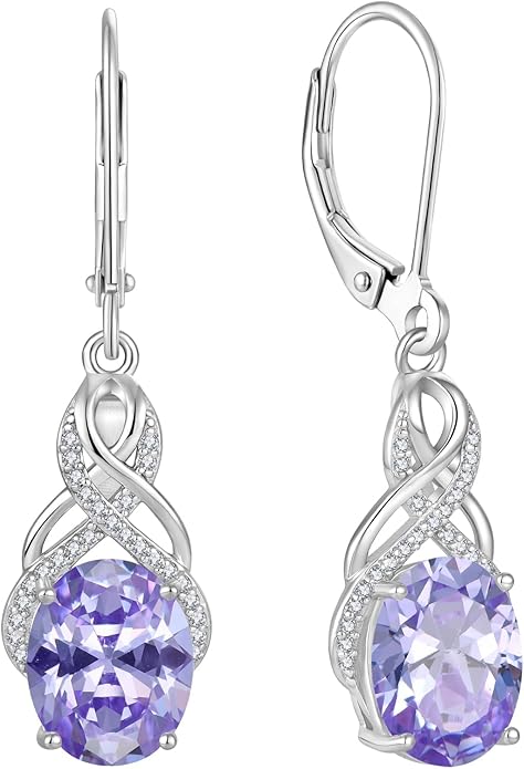 Starchenie 925 Sterling Silver Earrings for Women Infinity Dangle Earrings Amethyst Oval Cut Birthstone Jewelry Gift