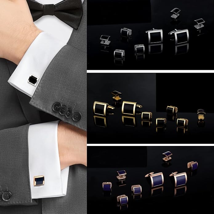 HAWSON Cufflinks and Studs for Men with Gift Box, Gold or Silver Tone Cuff Links, Mens Jewelry or Accessories for Wedding Business Anniversary Birthday