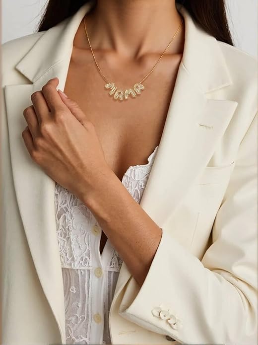 Custom Diamond Bubble 3D Letter Necklace Puffy Personalized Initial Charm with Zircon,18K Gold Plated Dainty Balloon Name Necklace for Women, Handmade Jewelry Gift for Her,Mother's Day