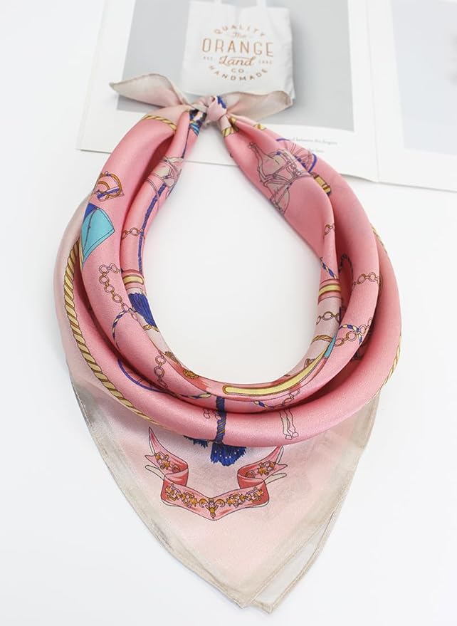 ANDANTINO 100% Pure Mulberry Silk Small Square Scarves -21'' x 21''- Digital Printed Neckerchief –Women Men Lightweight Scarf