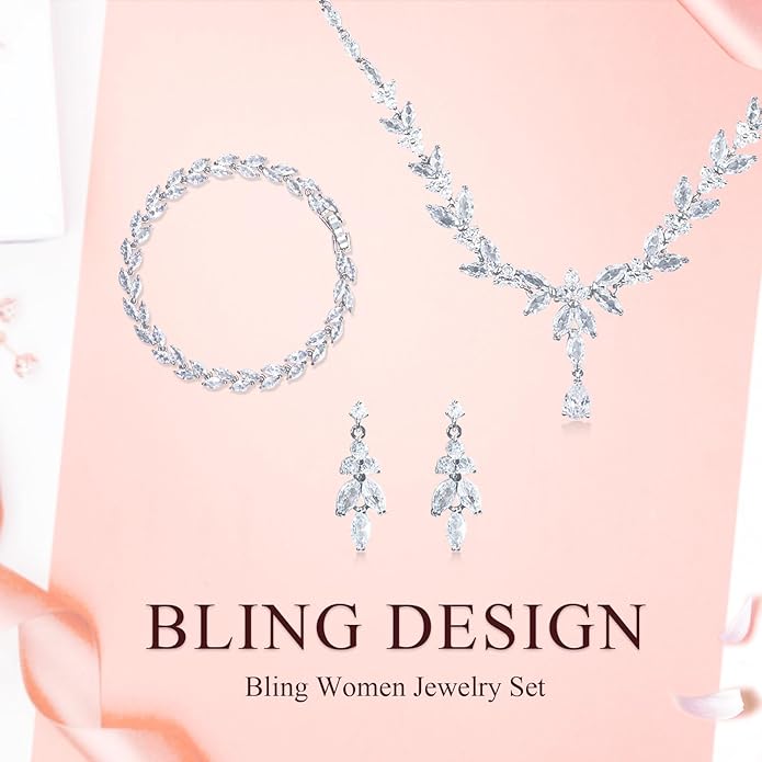 Women Jewelry Set Silver Plated Necklace Earrings Set Bridal Wedding Jewelry Bling Cubic Zirconia Choker Crystal party Jewelry Accessories for Women