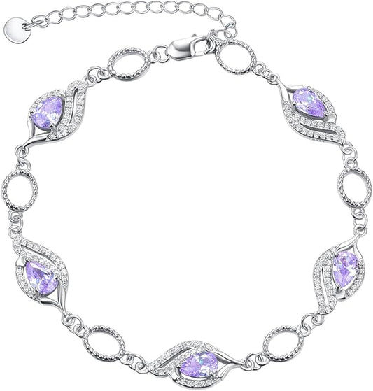 PRAYMOS Birthstone Bracelets for Women Mom Mother's Grandma Sterling Silver Women's Bracelets Birthstone Jewelry Gifts