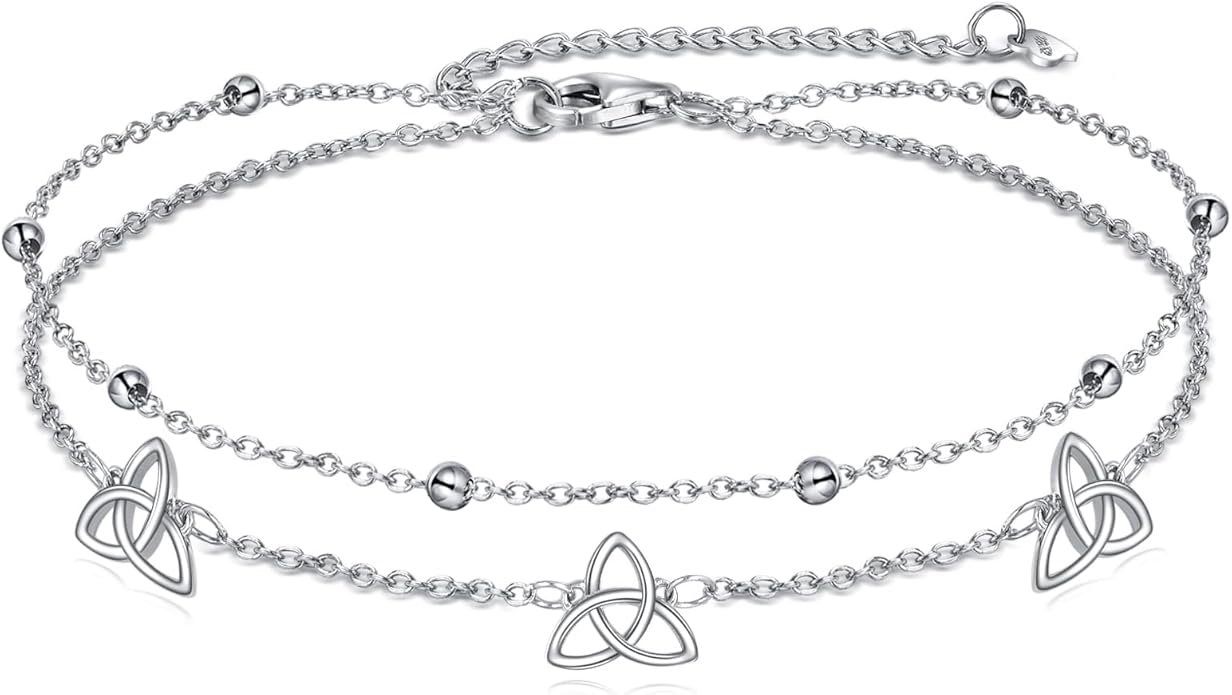 Celtic Knot/Ballet Dance/Heart Cross Anklet for Women 925 Sterling Silver Layered Adjustable Link Jewelry Birthday Gifts for Her