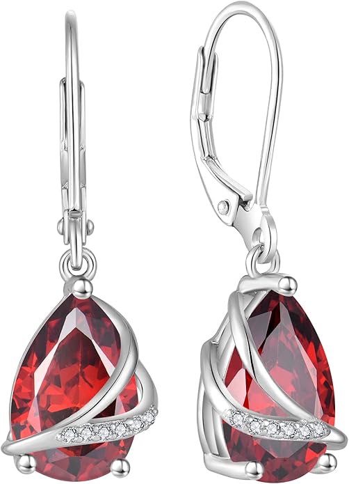 Birthstone Dangle Drop Earrings for Women 925 Sterling Silver Teardrop Leverback Earrings Jewelry Gifts for Wife Mother Her