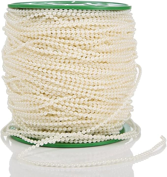 FQTANJU 2.5 mm Ivory Faux Pearl Beads 50M Garland Pearl Bead Roll Strand for DIY Wedding Party Decoration