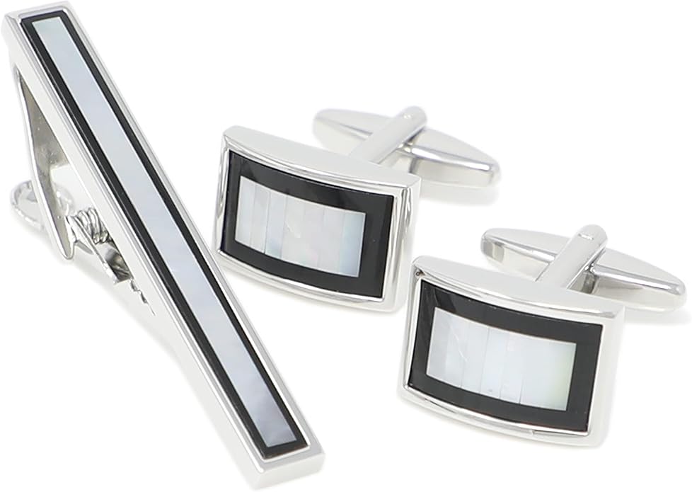 MENDEPOT Cufflinks And Tie Clip Set Men Wedding Accessory Gift Father's Day Birthday Cuff Links Tie Bar