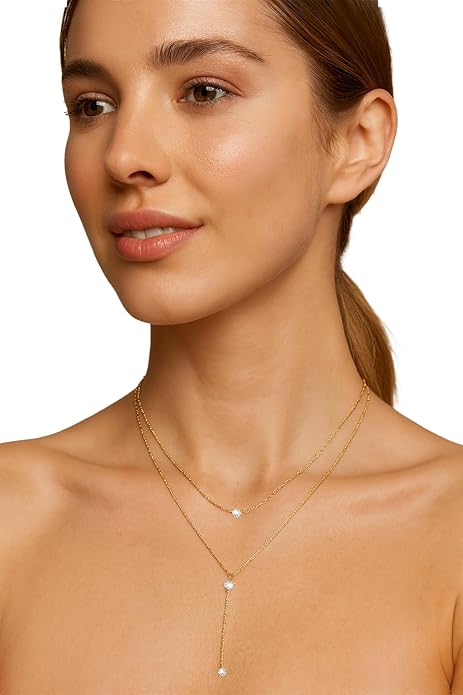 14K Gold Plated Y Necklace for Women – Dainty Lariat Long Pendant Chain, Layered Drop Necklace for V Neck Dress, Simple Sexy Cleavage Jewelry Gifts for Women