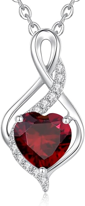 FANCIME 14K Solid White Gold Infinity Heart Birthstone Necklace for Women with Diamond Pendant Birthday Gifts for Mom Women Sterling Silver Chain 16" + 2" Extender