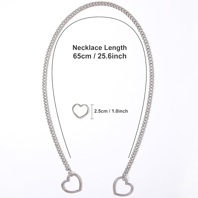 Heart Slip Chain Necklaces for Women,Stainless Steel Adjustable Lariat Heart Y-Necklace,Punk Gothic Cuban Collar Choker Necklace for women