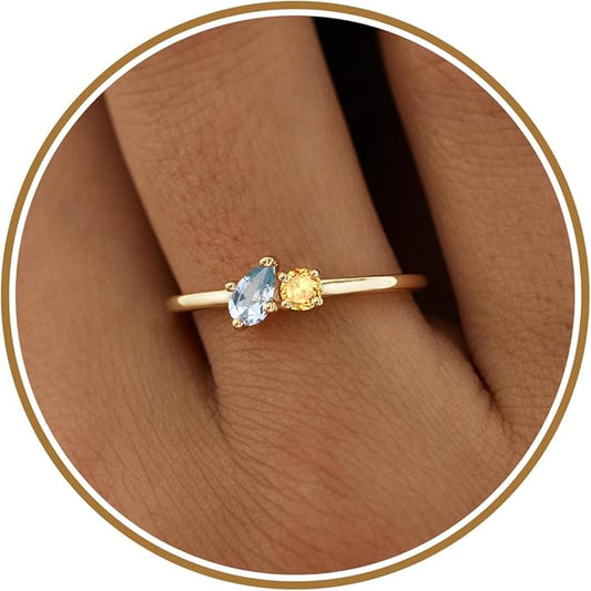 JSJOY Birthstone Rings for Women Dainty Emerald Blue Ring Birthday Gifts for Mom Her Gemstones CZ Ring for Teens Gold Rings That Don't Tarnish Adjustable Ring Jewelry Gifts