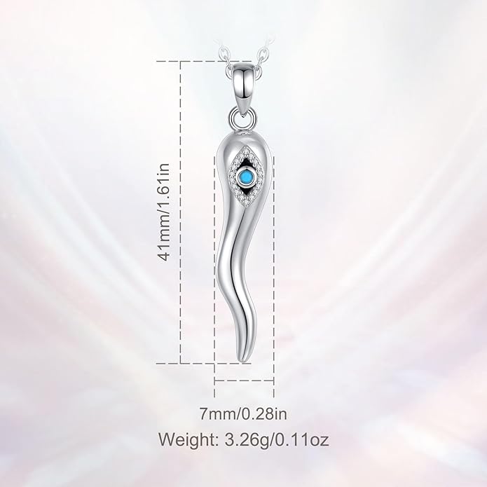 INFUSEU 925 Sterling Silver Italian Horn Evil Eye Necklace for Women Men Good Luck Protection Gifts