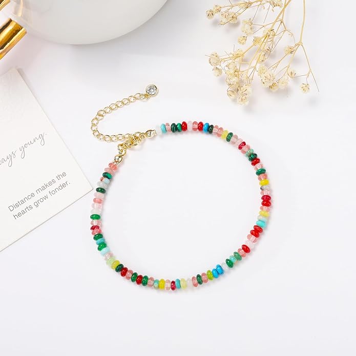 Natural Stone Beaded Anklets Bracelets for Women Handmade Beaded Anklet Bracelet Waterproof Boho Beads Ankle Bracelet Adjustable Summer Jewelry