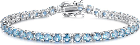 FANCIME Birthstone Bracelet Sterling Silver Gemstone Tennis Bracelets Fine Jewelry Wedding Bridal Prom Birthday Gift for Women Her, Length 7.2 Inch Width 4mm