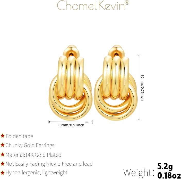 Trendy 14K Gold Plated Knot Earrings are Thick and Charming Pendant Earrings for Women They are Lightweight Hypoallergenic Fashion Accessories Jewelry Gifts for Women