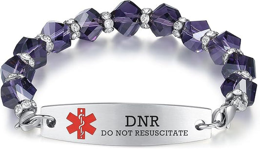 mnmoom 7.5 inch interchangeable Medical id bracelets for Women beads Medical alert bracelets with customize engraving